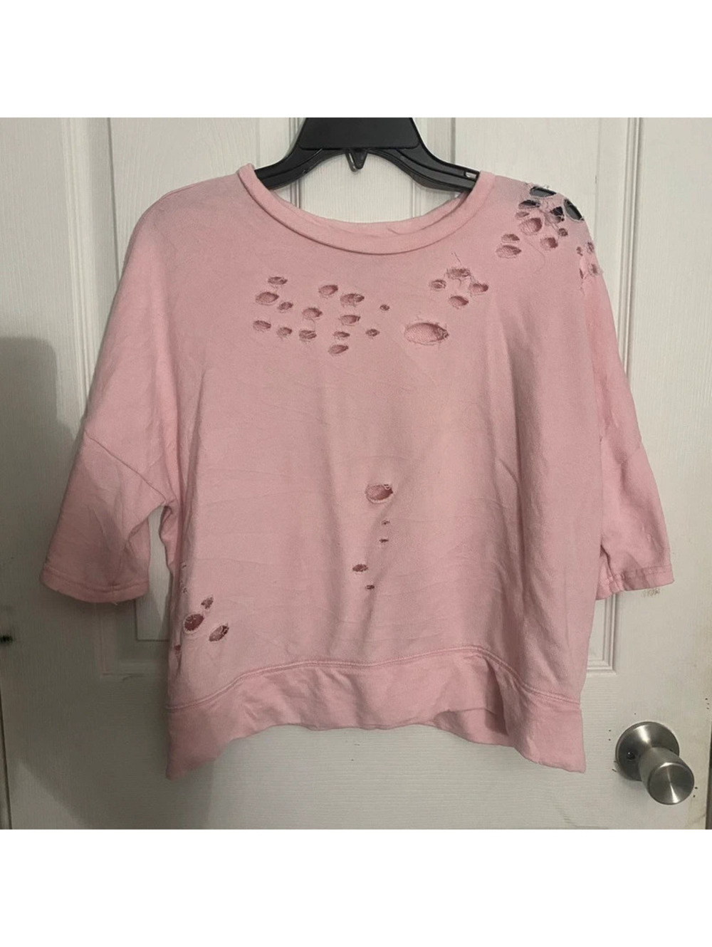 Forever 21 Pink Distressed cropped Sweatshirt Size S